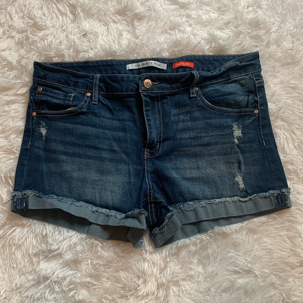 Distressed denim shorts